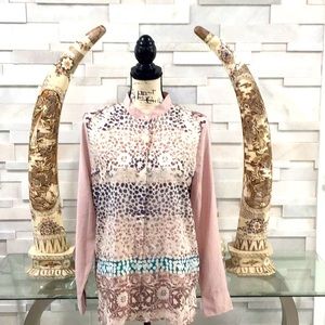 🆕 JOE FRESH Patchwork Print Button Down Long Sleeves Top Dusty Pink